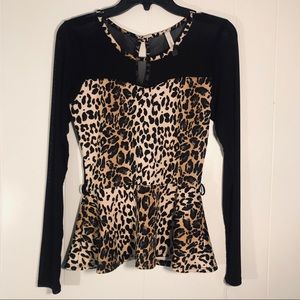 Peplum Cheetah Print Long Sleeve Shirt